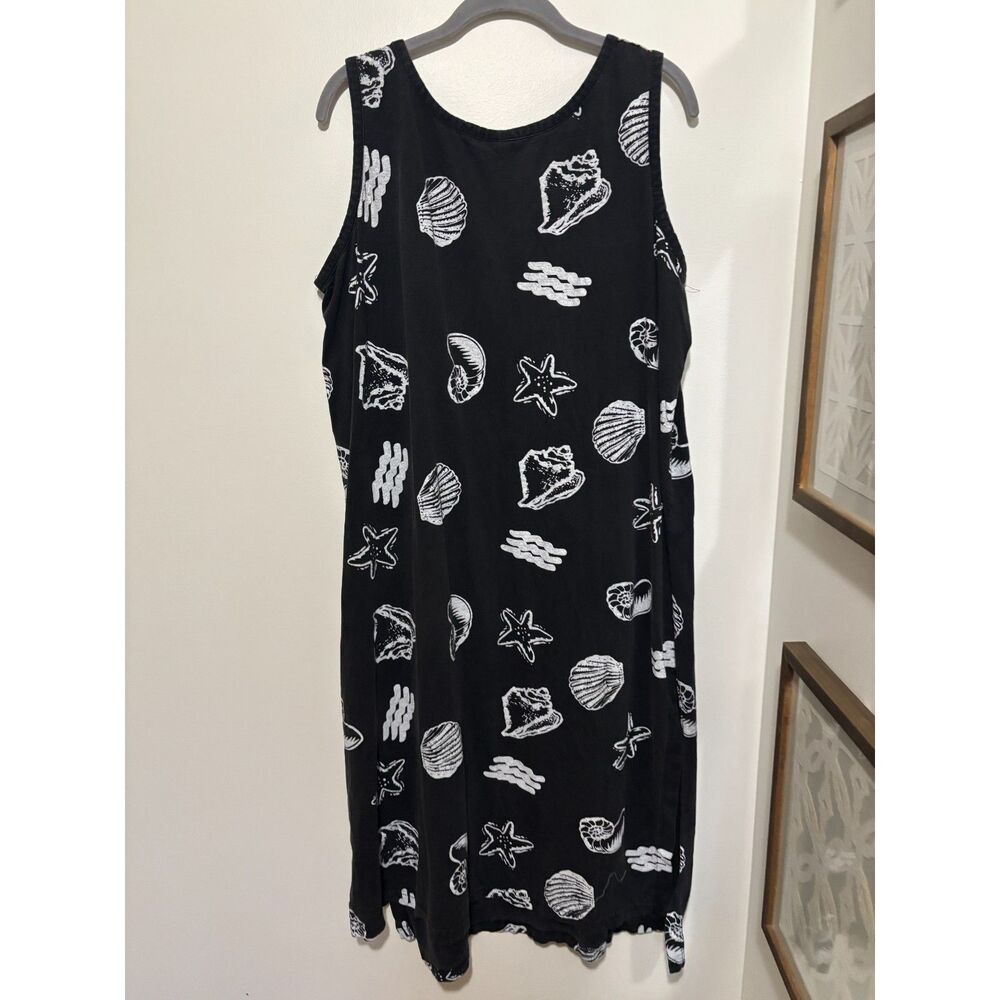 INGEAR Seashell Print Dress L Black White Sleeveless Coastal Beachy Goth Resort - Picture 6 of 9